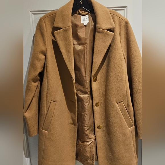 GAP Camel Single-Breasted Wool Pea Coat - Picture 2 of 4